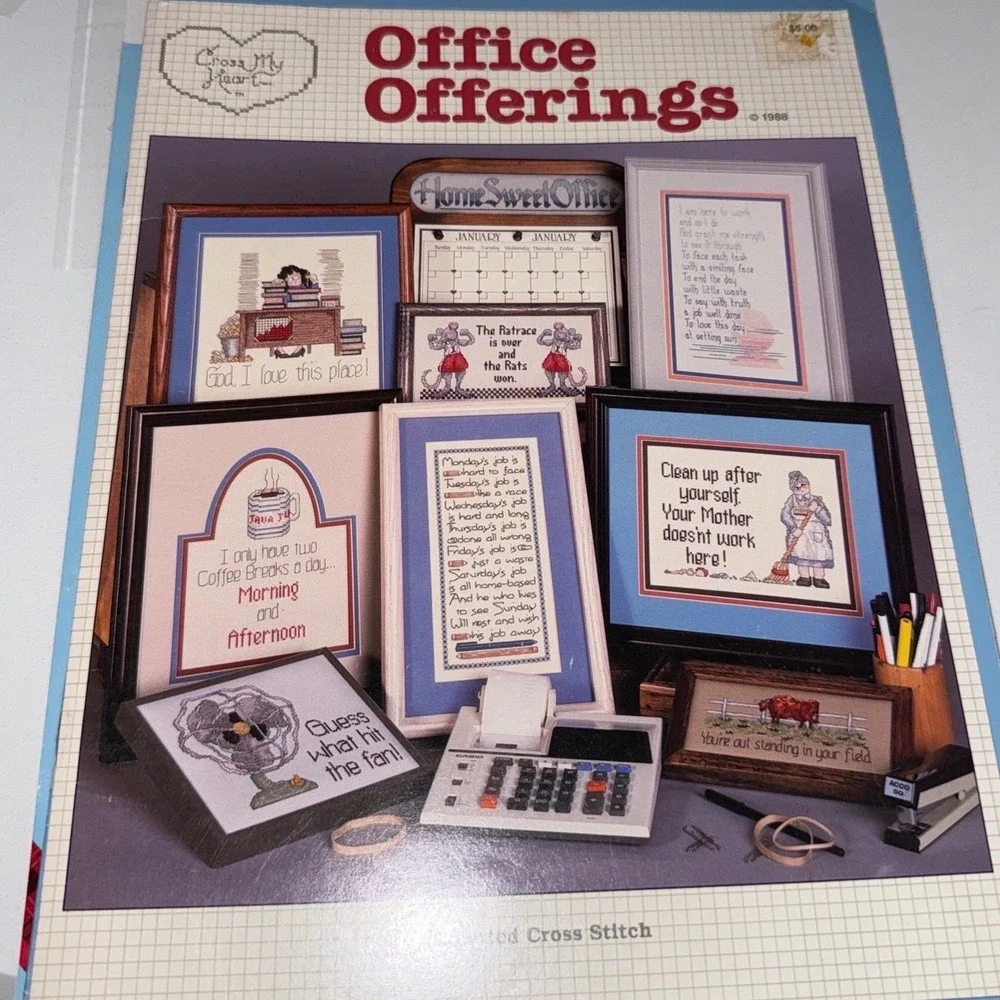 Lot of 3 Cross Stitch Pattern Books Vintage Craft Sewing Alphabet Office